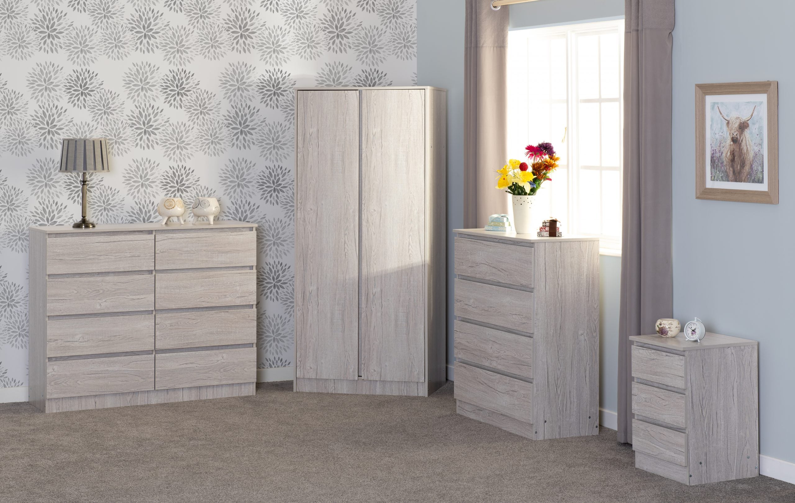 Malvern 3 Drawer Bedside Urban Snow
