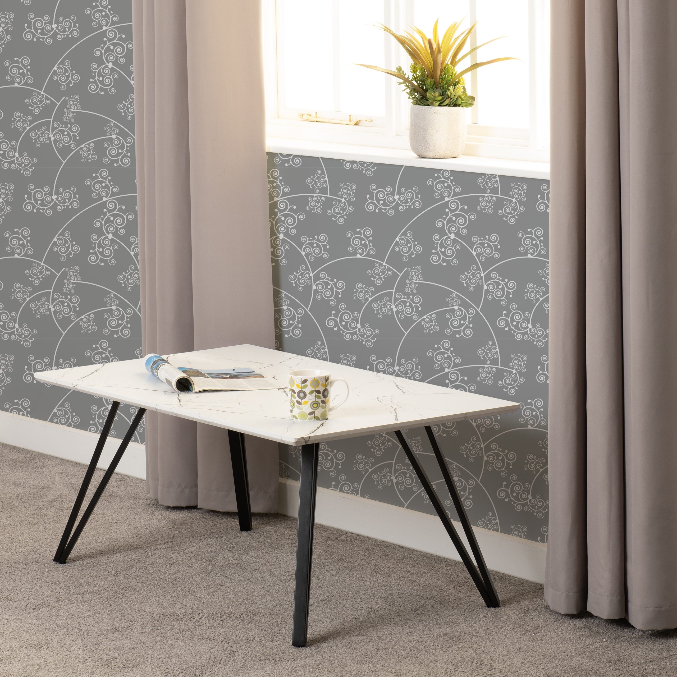 Marlow Coffee Table White Marble Effect/Black