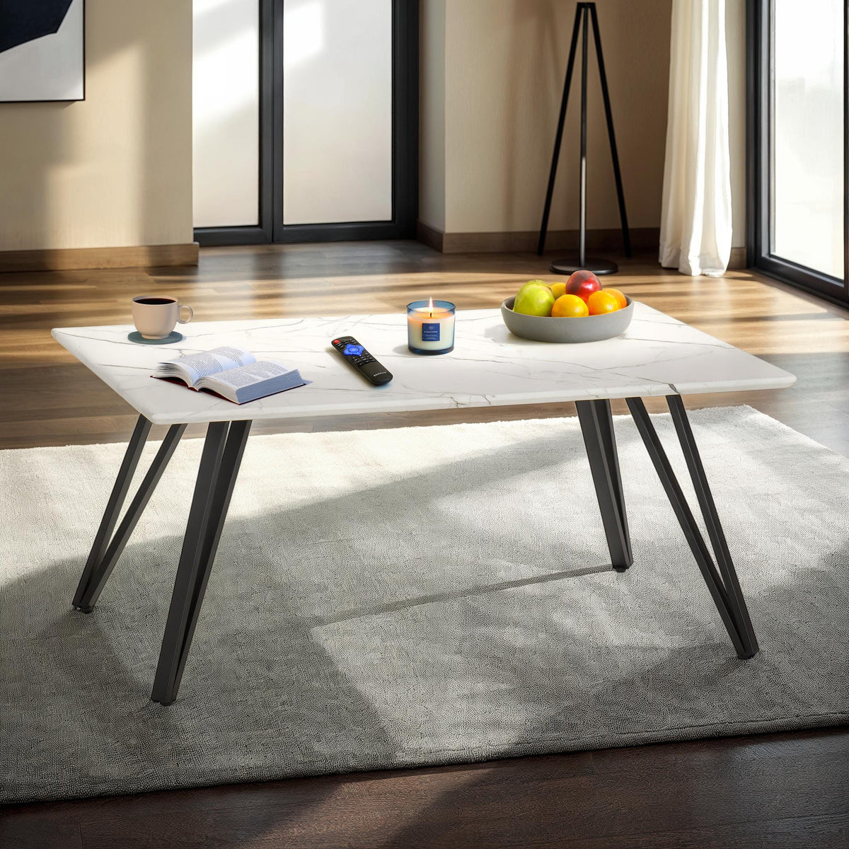 Marlow Coffee Table White Marble Effect/Black