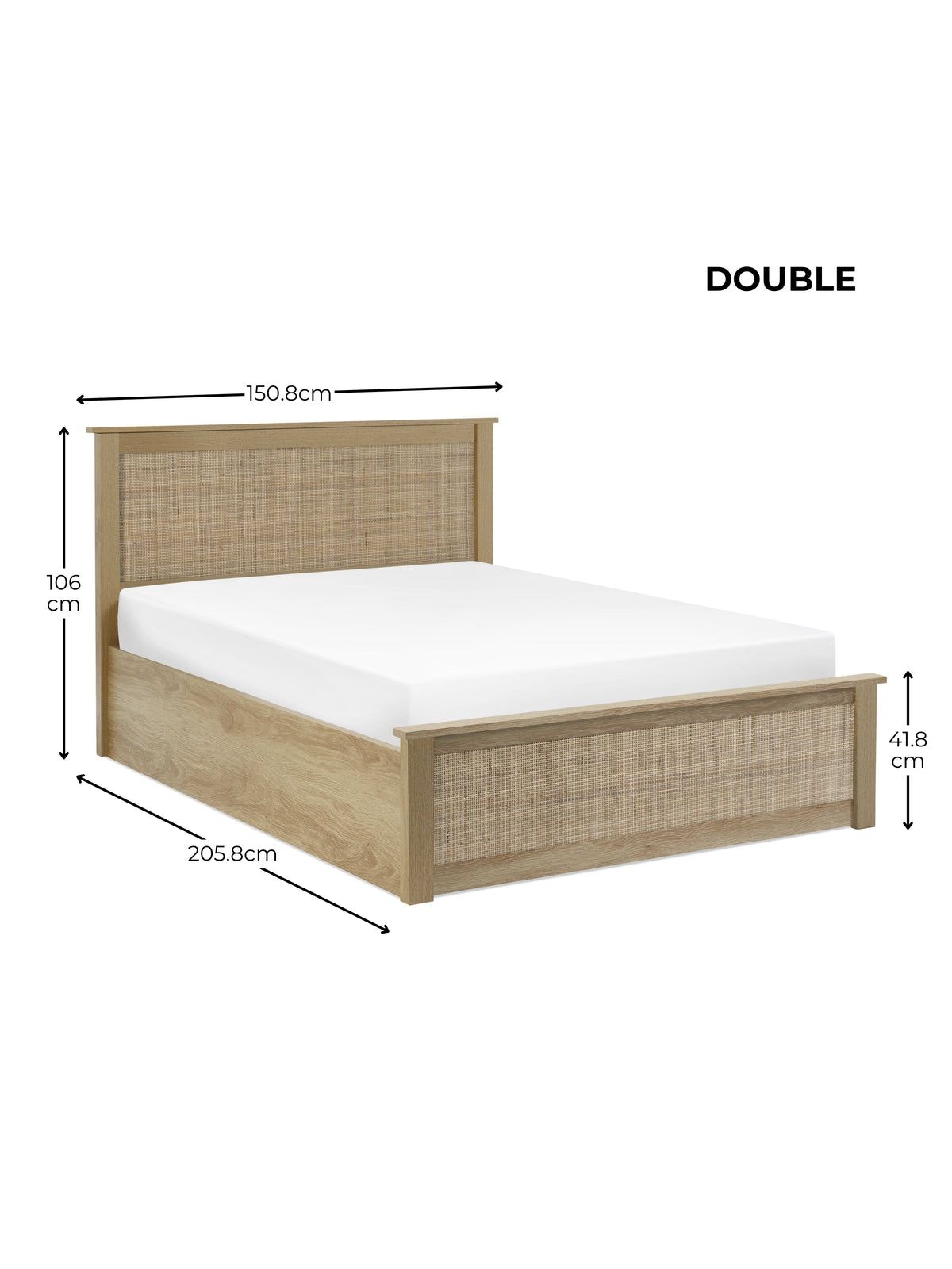 Padstow 135cm Double Oak Rattan Effect Lift-up Ottoman Storage Bed