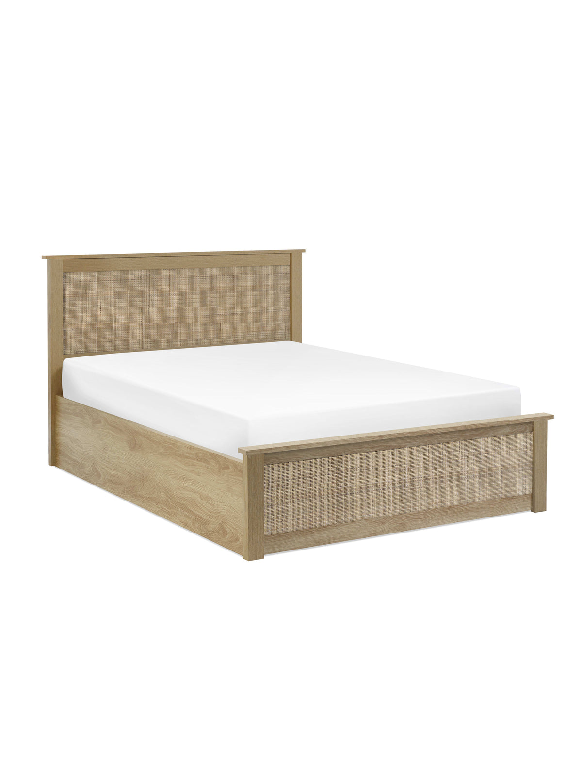 Padstow 150cm King Oak Rattan Effect Lift-up Ottoman Storage Bed