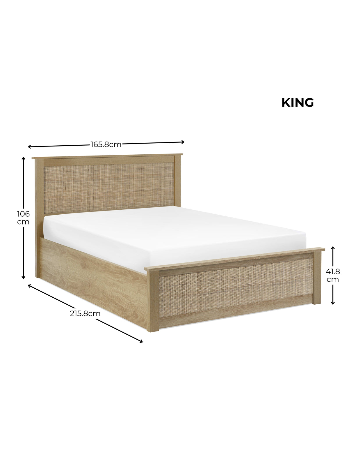 Padstow 150cm King Oak Rattan Effect Lift-up Ottoman Storage Bed