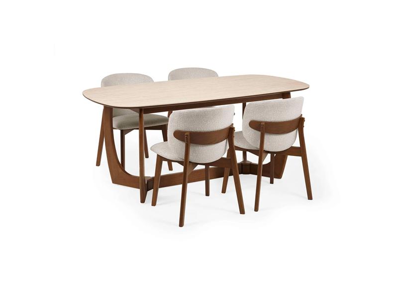 Two Portland Fabric Dining Chairs | Walnut effect Frame & Chenille Fabric Upholstery