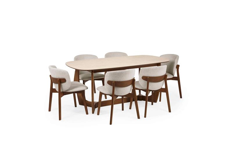 Portland Fixed Dining Table | Walnut effect Frame & Natural Stone Top