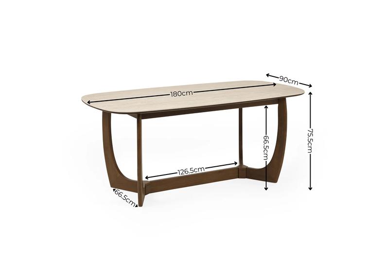 Portland Fixed Dining Table | Walnut effect Frame & Natural Stone Top
