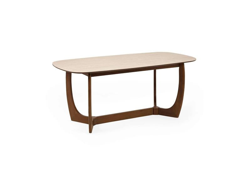 Portland Fixed Dining Set | Walnut Effect Frame & Natural Stone Table Top With Fabric Chairs