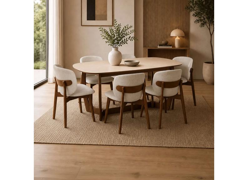 Two Portland Fabric Dining Chairs | Walnut effect Frame & Chenille Fabric Upholstery