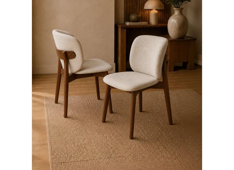 Portland Fixed Dining Set | Walnut Effect Frame & Natural Stone Table Top With Fabric Chairs