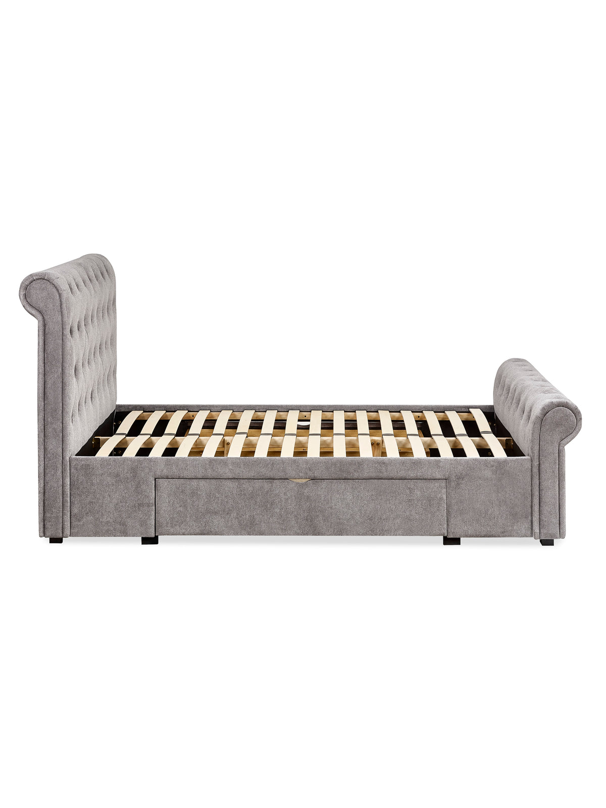 Ravello Grey Chenille Upholstered 135cm Double Bed with 2 Drawers