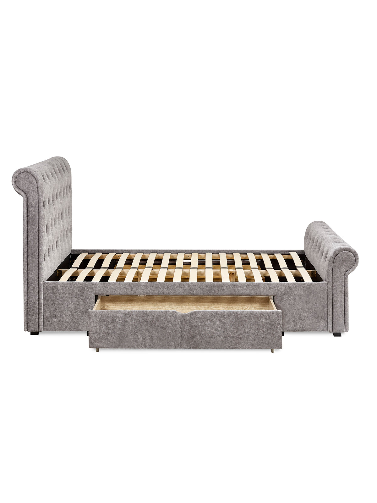 Ravello Grey Chenille Upholstered 135cm Double Bed with 2 Drawers