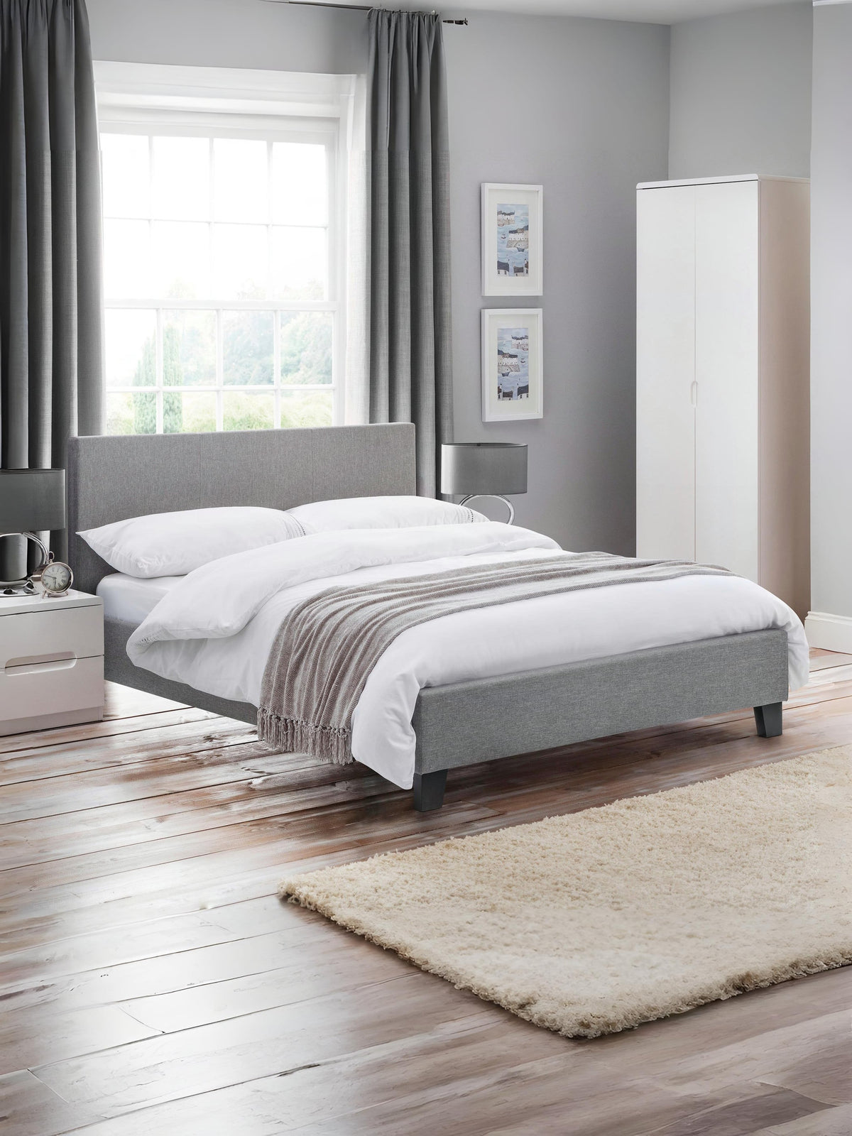 Rialto Upholstered Bed - Grey Linen, Small Double