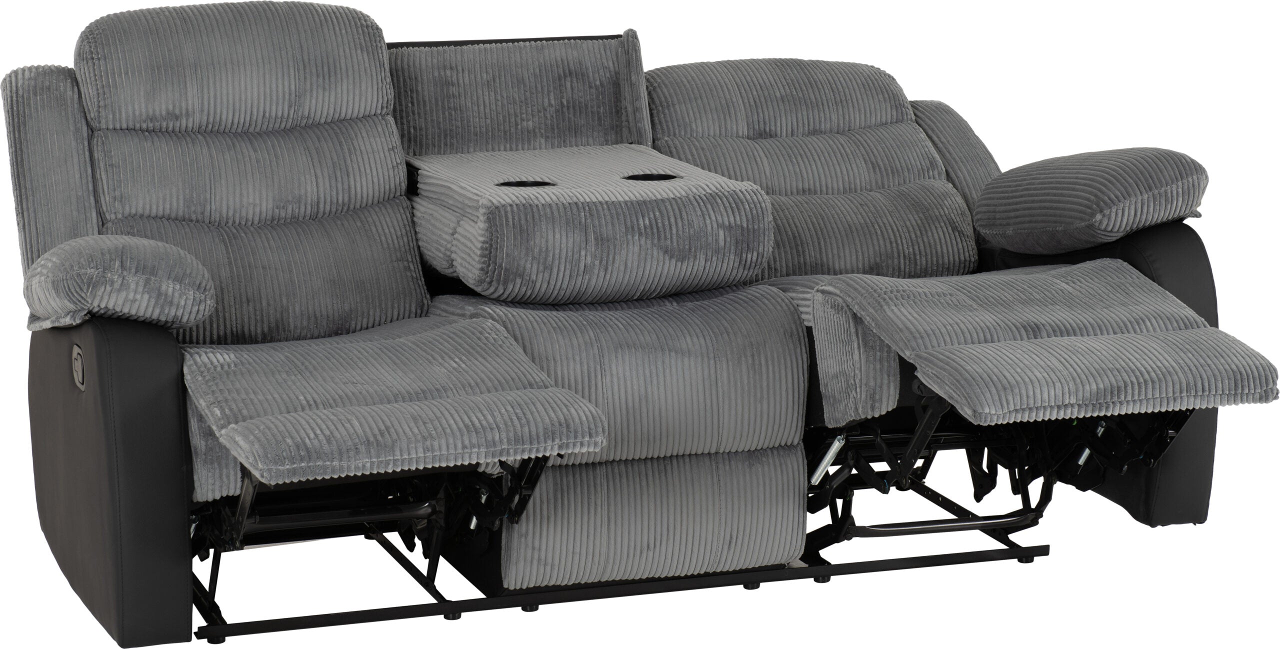 Roma 3+2 Recliner Suite Grey Cord Fabric/Black Faux Leather
