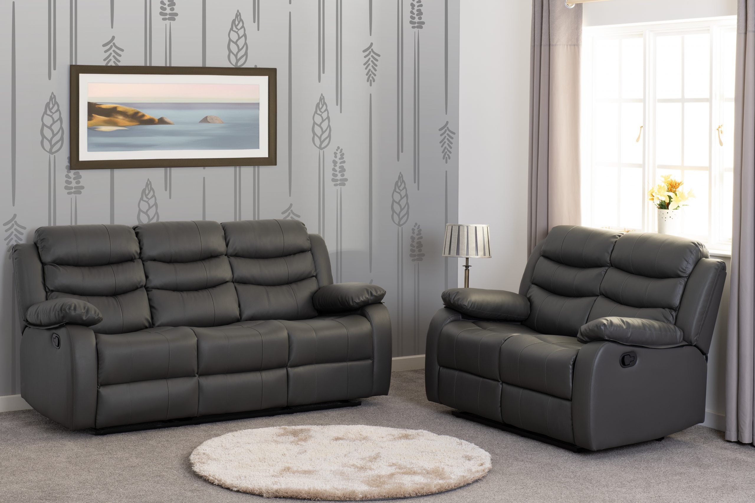 Roma 3+2 Recliner Suite Grey Faux Leather - image 4