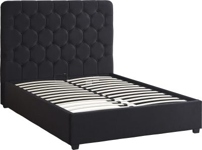 MADISON 4'6" OTTOMAN BED - BLACK VELVET FABRIC