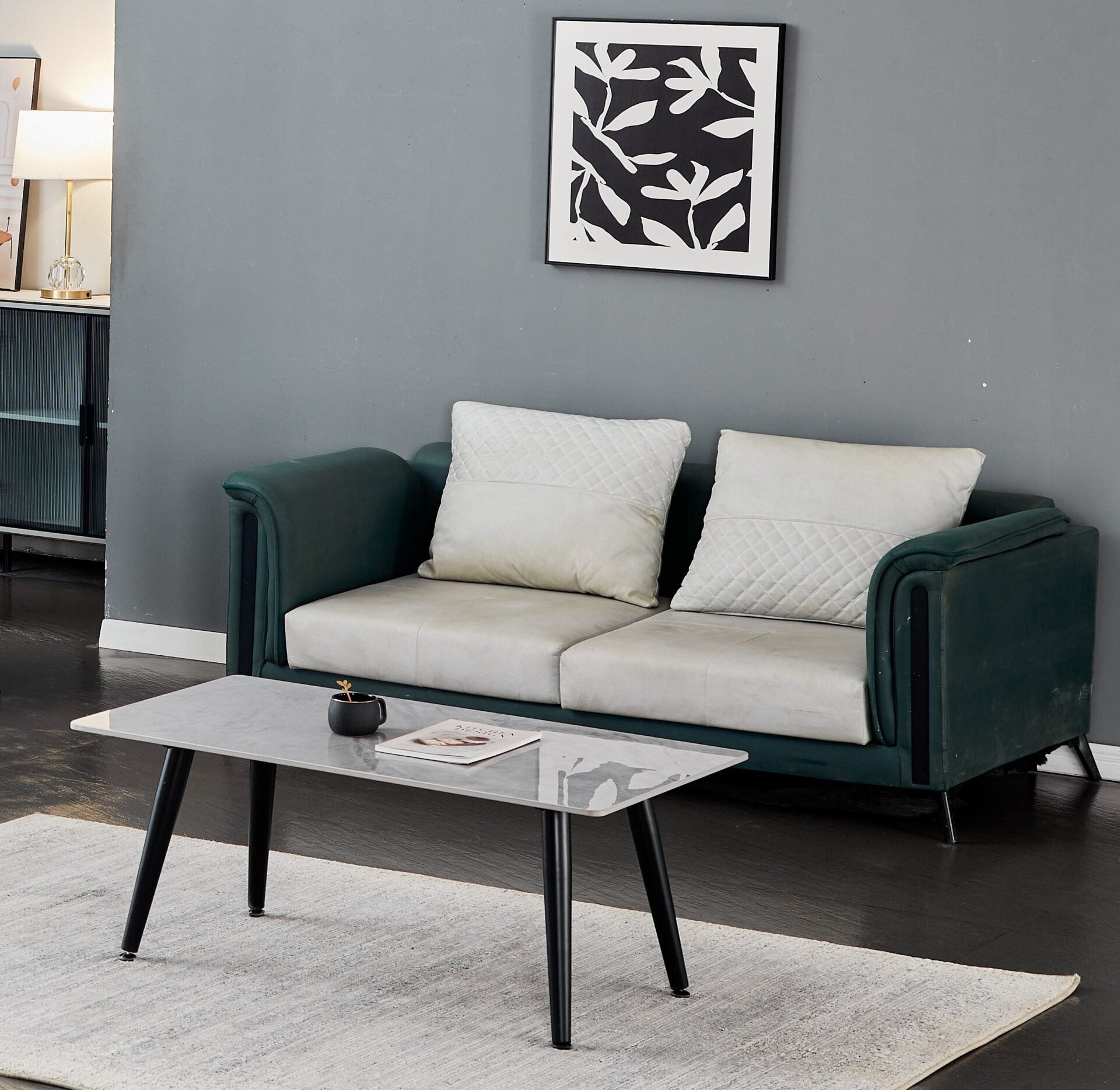 Roma Coffee Table – Grey Sintered Stone Top with Matt Black Legs