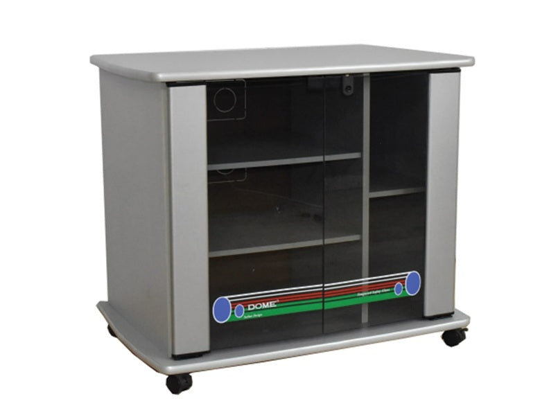 S32M-SV Silver Glass TV Stand with Lockable Castor Wheels