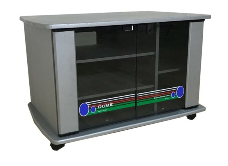 S36M Silver Glass TV Stand with Lockable Castor Wheels