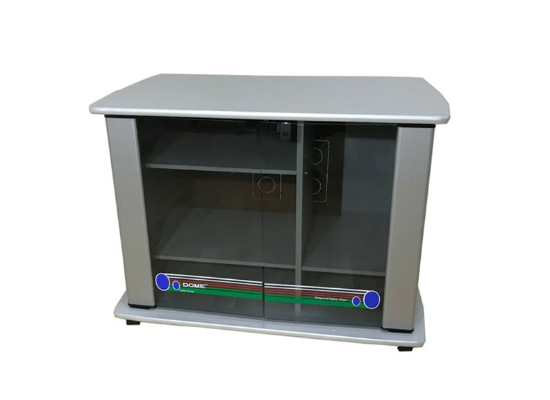 S36M Silver Glass TV Stand with Lockable Castor Wheels