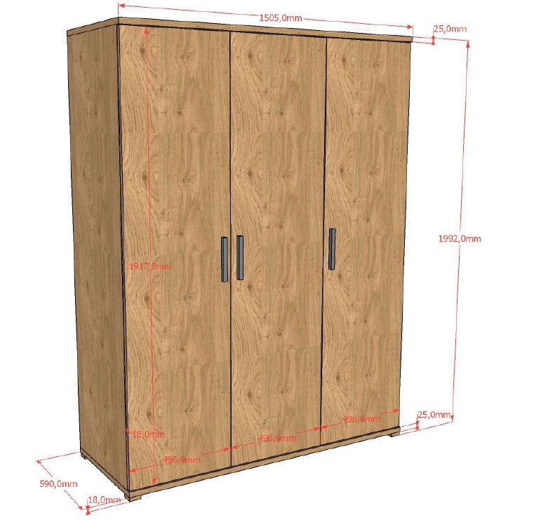 Sam 3 Door Wardrobe Oak