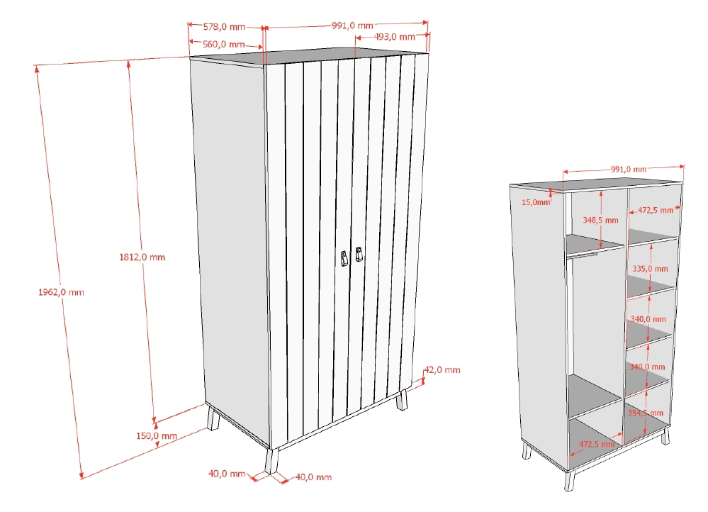 Sezane 2 Door Wardrobe Clay/Walnut