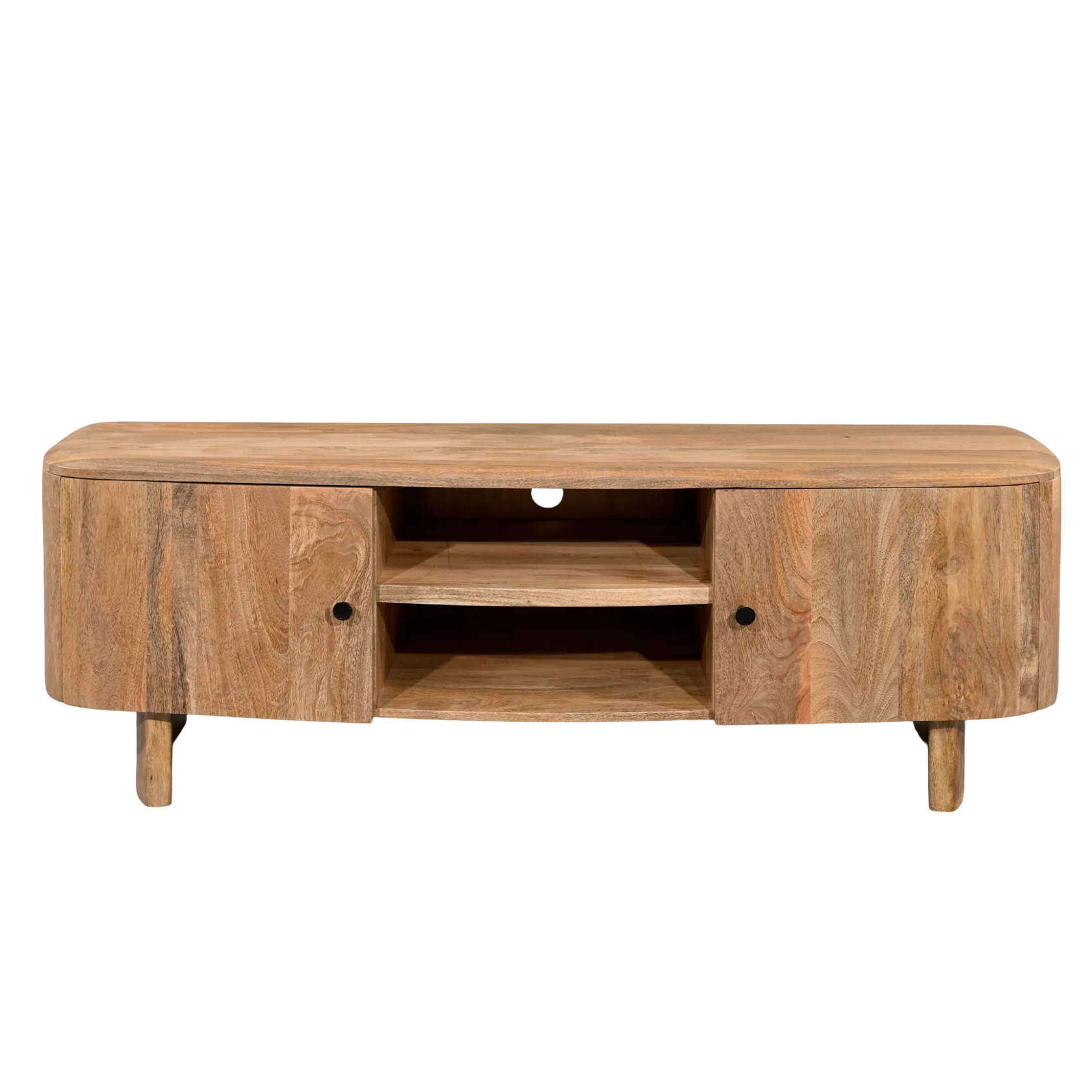 Sindhu 2 Door TV Unit – Solid Mango Wood Natural Finish