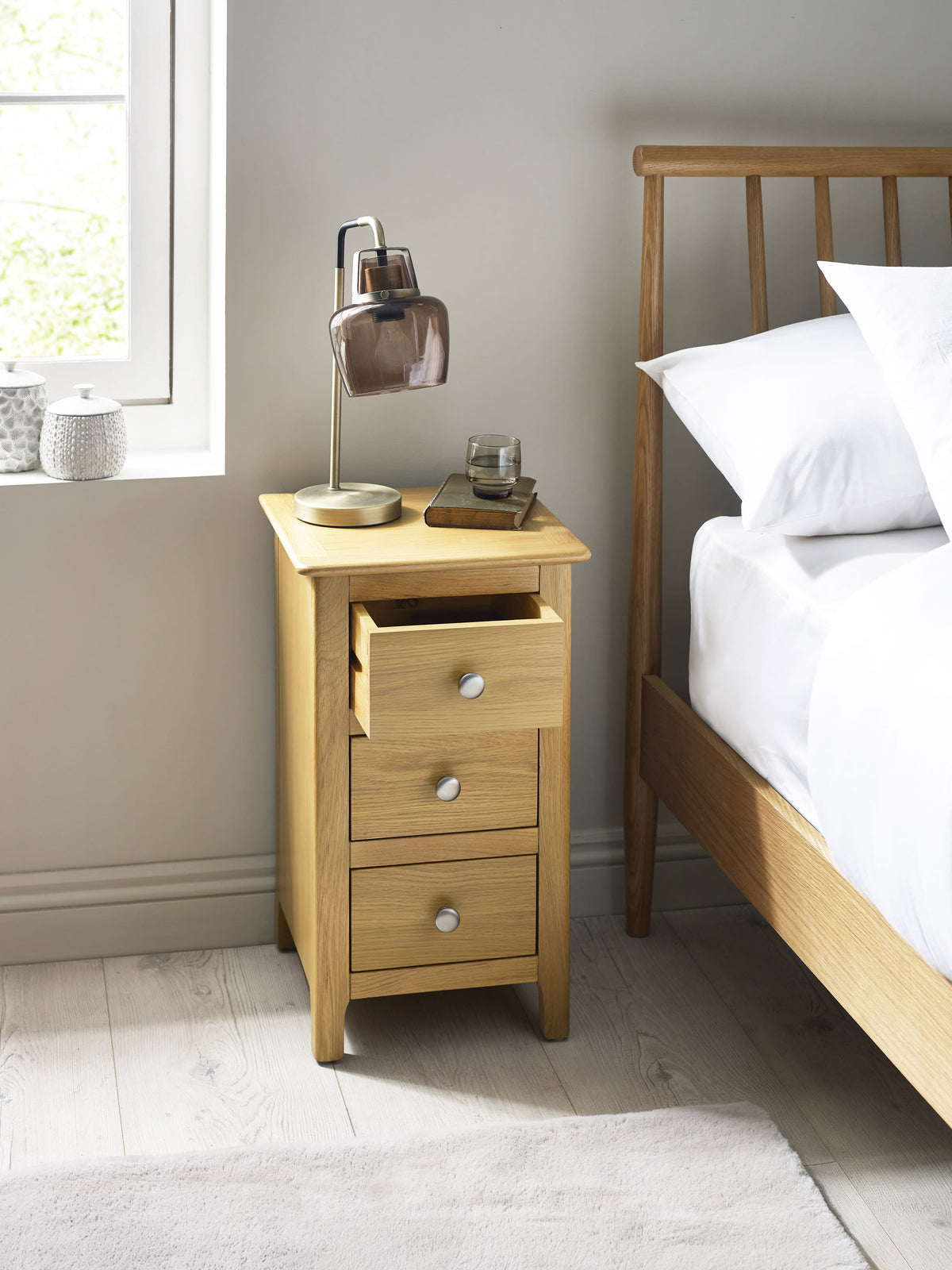Somerset Oak Compact 3 Drawer Bedside Table