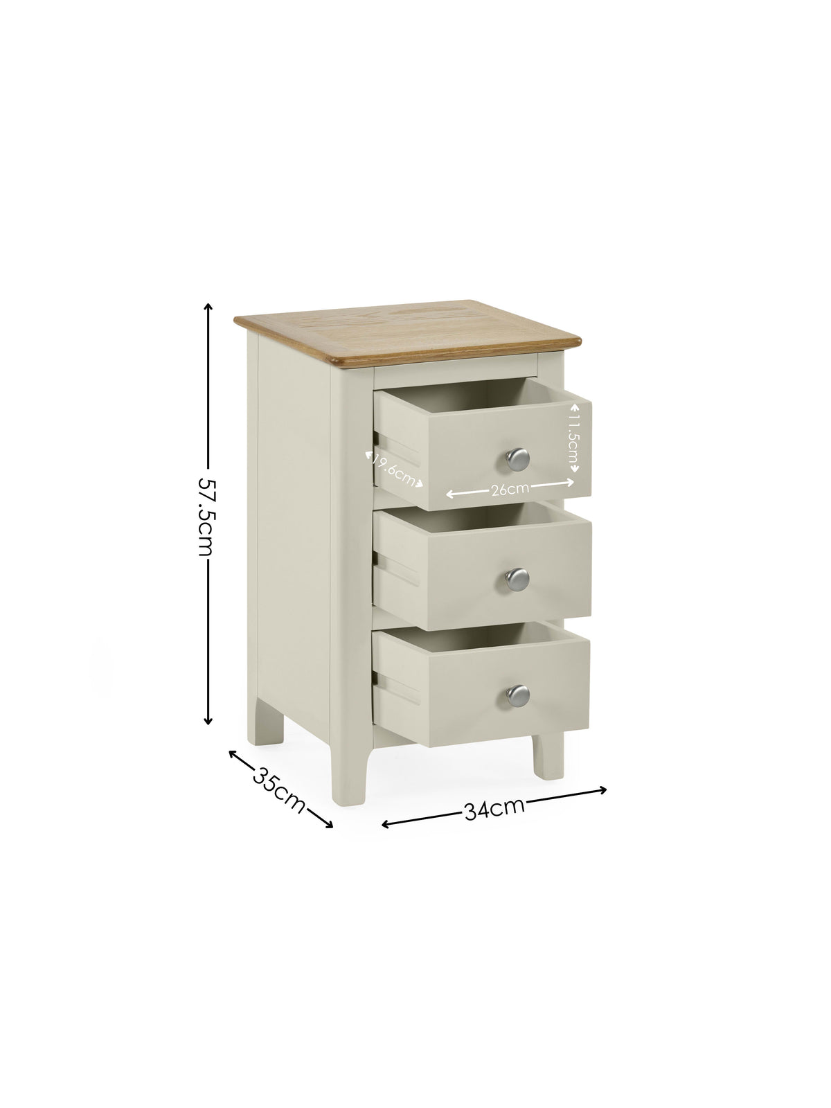 Somerset Truffle Grey and Oak Compact 3 Drawer Bedside Table