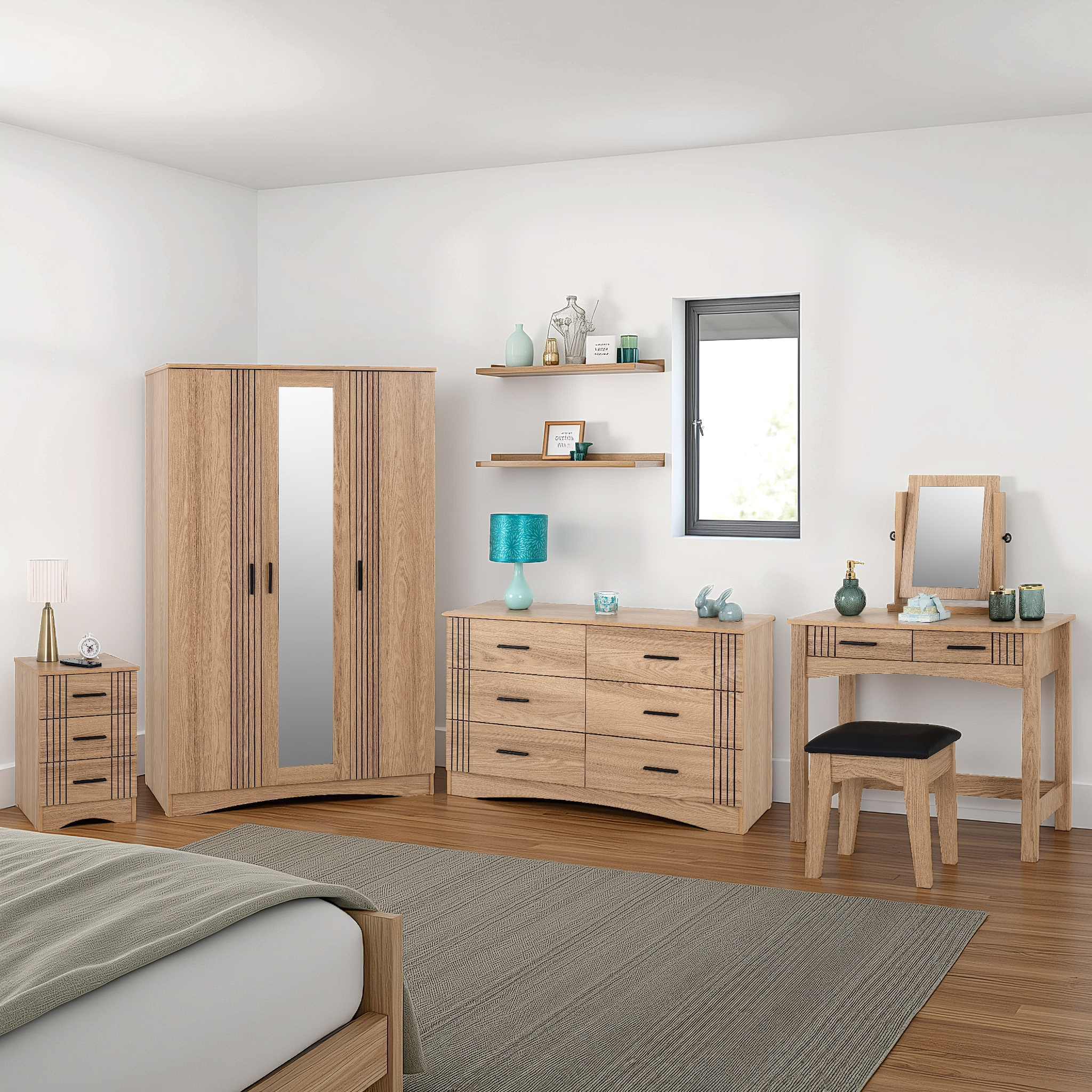 Tessa 3 Door Mirrored Wardrobe - Natural Oak Effect