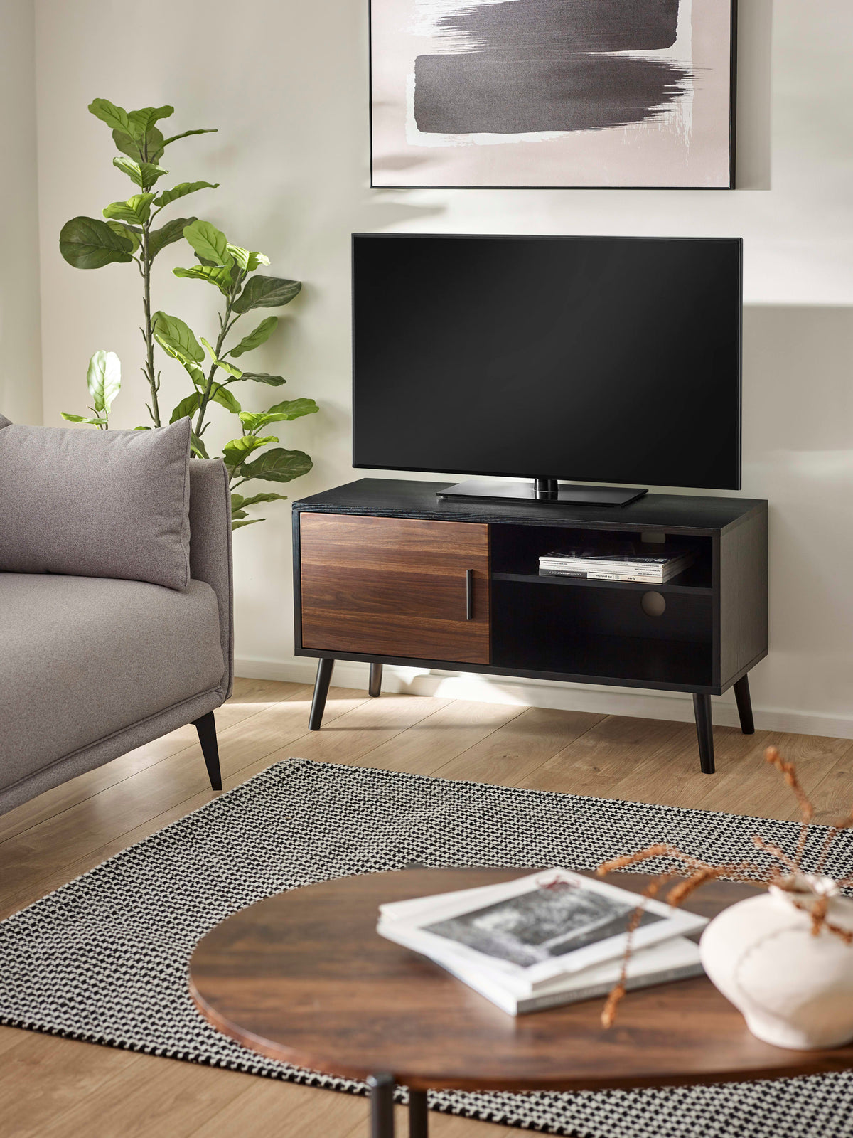 Trent Walnut and Black Small TV Stand Up to 43"