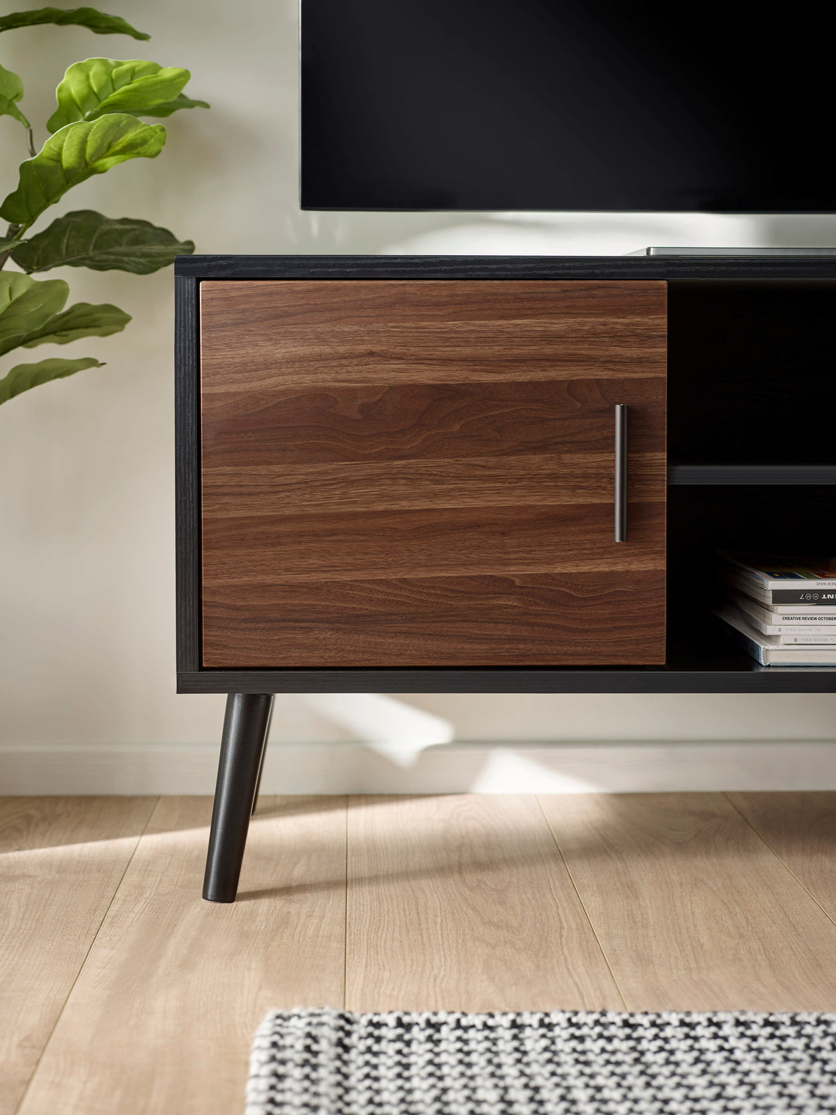 Trent Walnut and Black Large TV Stand Up to 55"