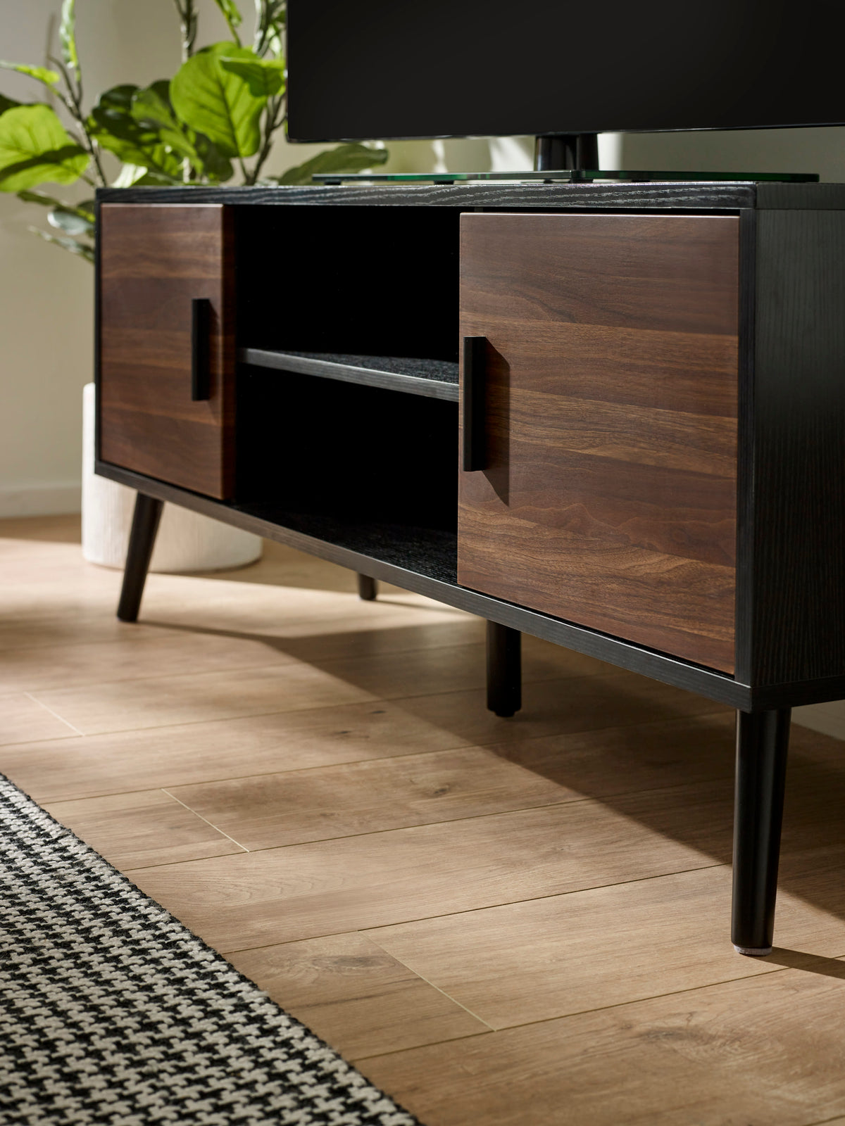 Trent Walnut and Black Large TV Stand Up to 55"