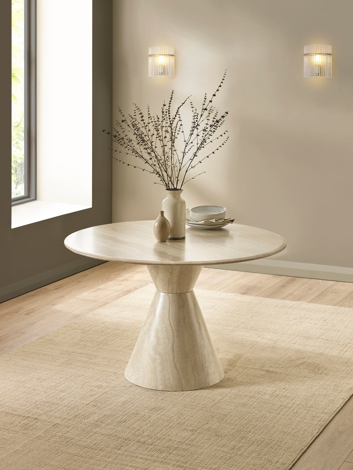Verona 120cm Round Pedestal 4 Seater Dining Table - Cream Marble Effect