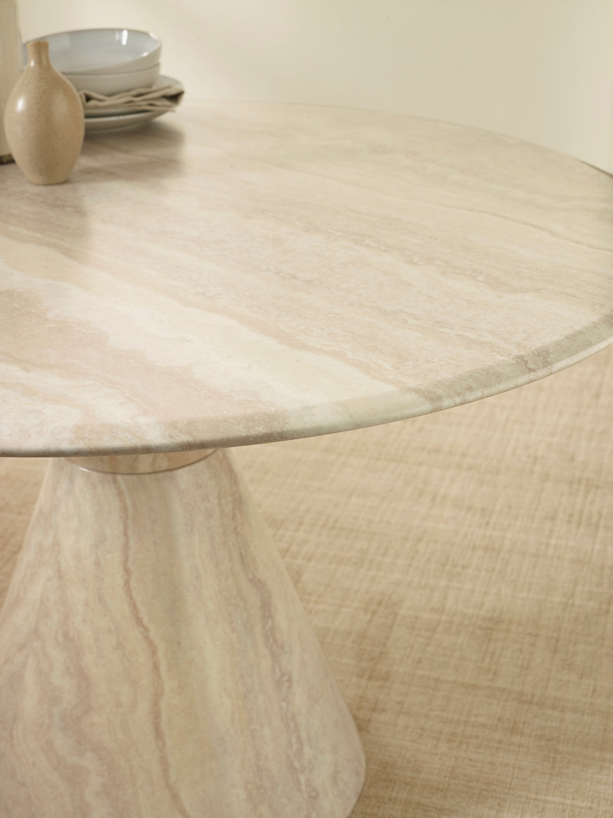 Verona 120cm Round Pedestal 4 Seater Dining Table - Cream Marble Effect