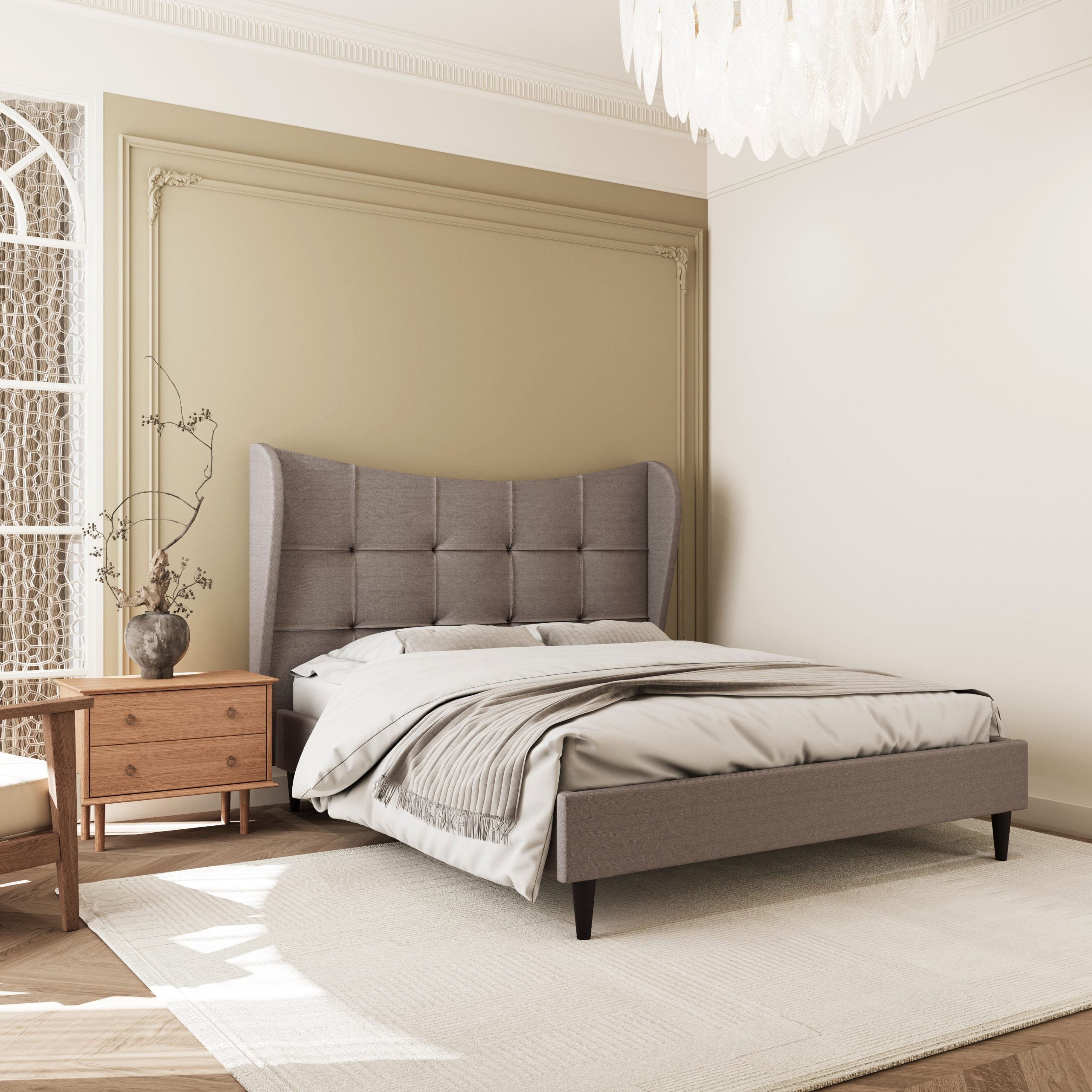 Verona 5' Bed – Brown Fabric with Padded Headboard