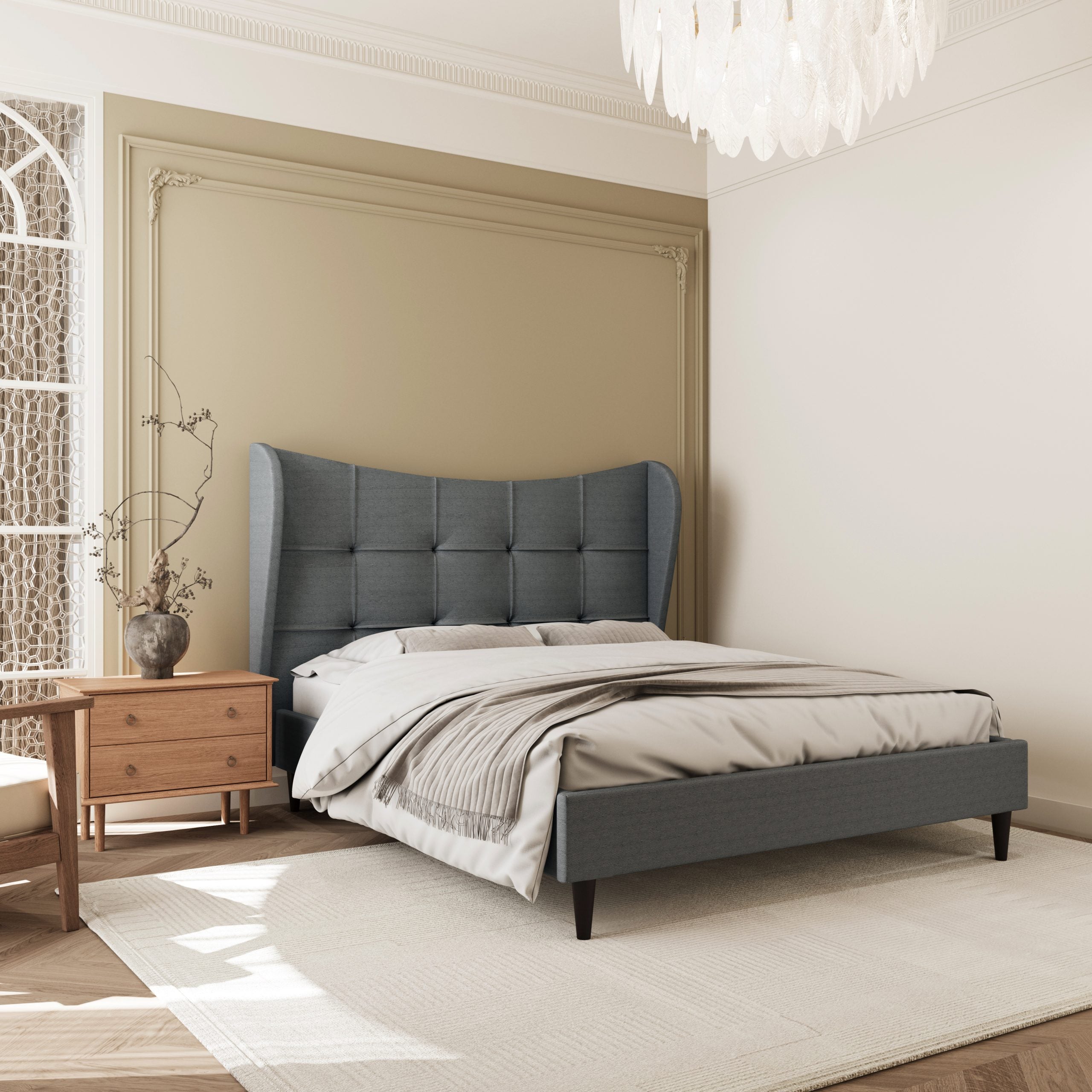 Verona 4'6" Bed – Grey Fabric with Padded Headboard