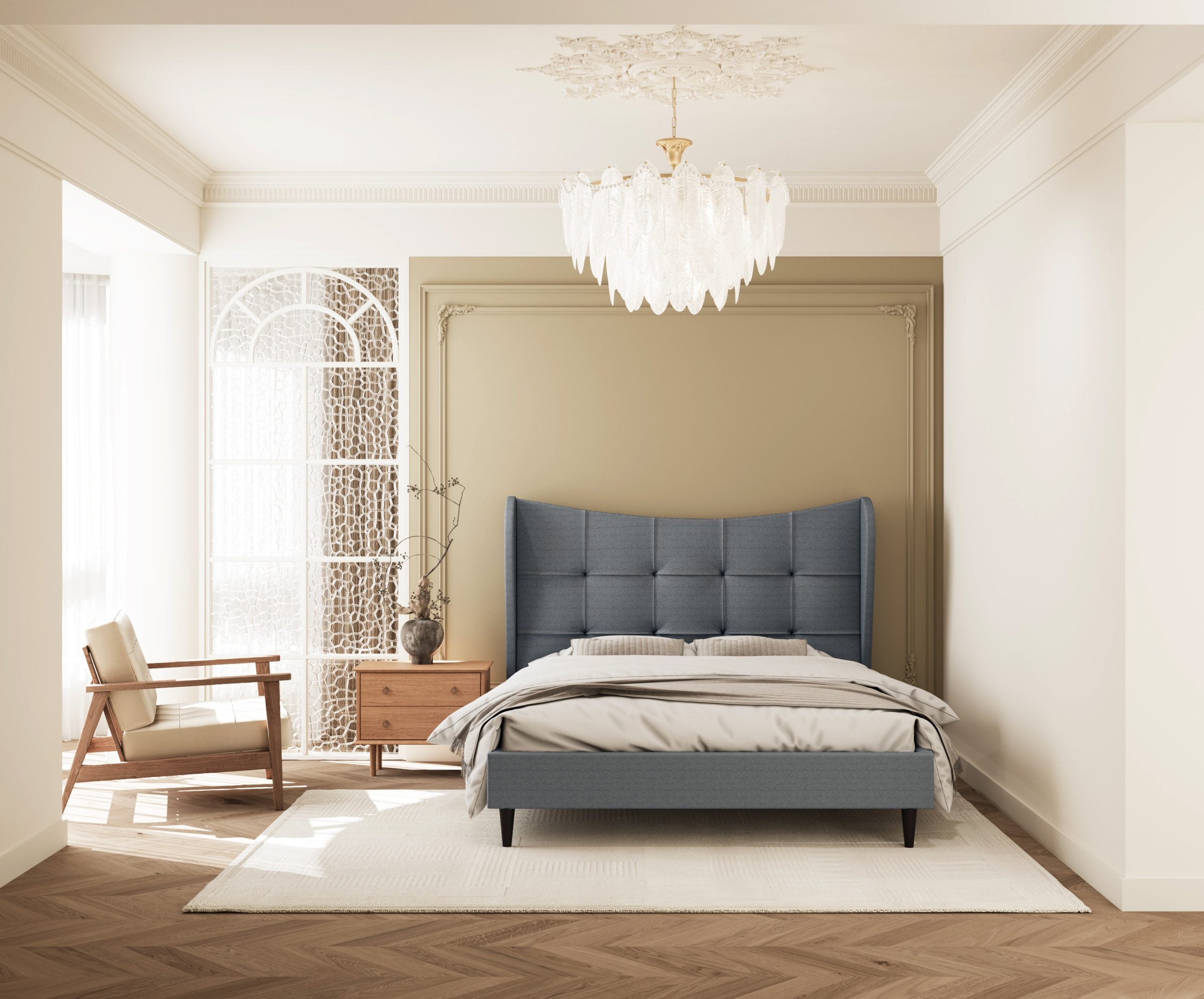 Verona 4'6" Bed – Grey Fabric with Padded Headboard