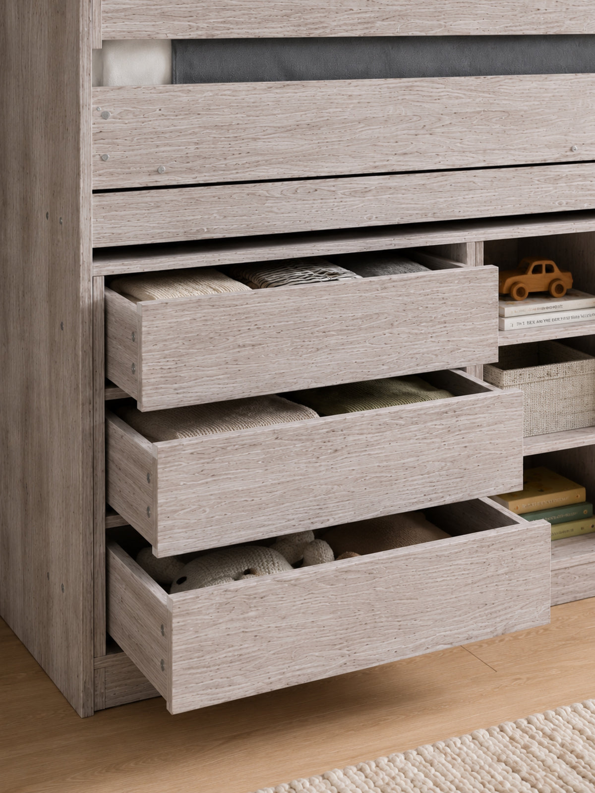 Vespa Mid Sleeper Bed with Pull-Out Desk & Storage - Grey Oak Effect, Single