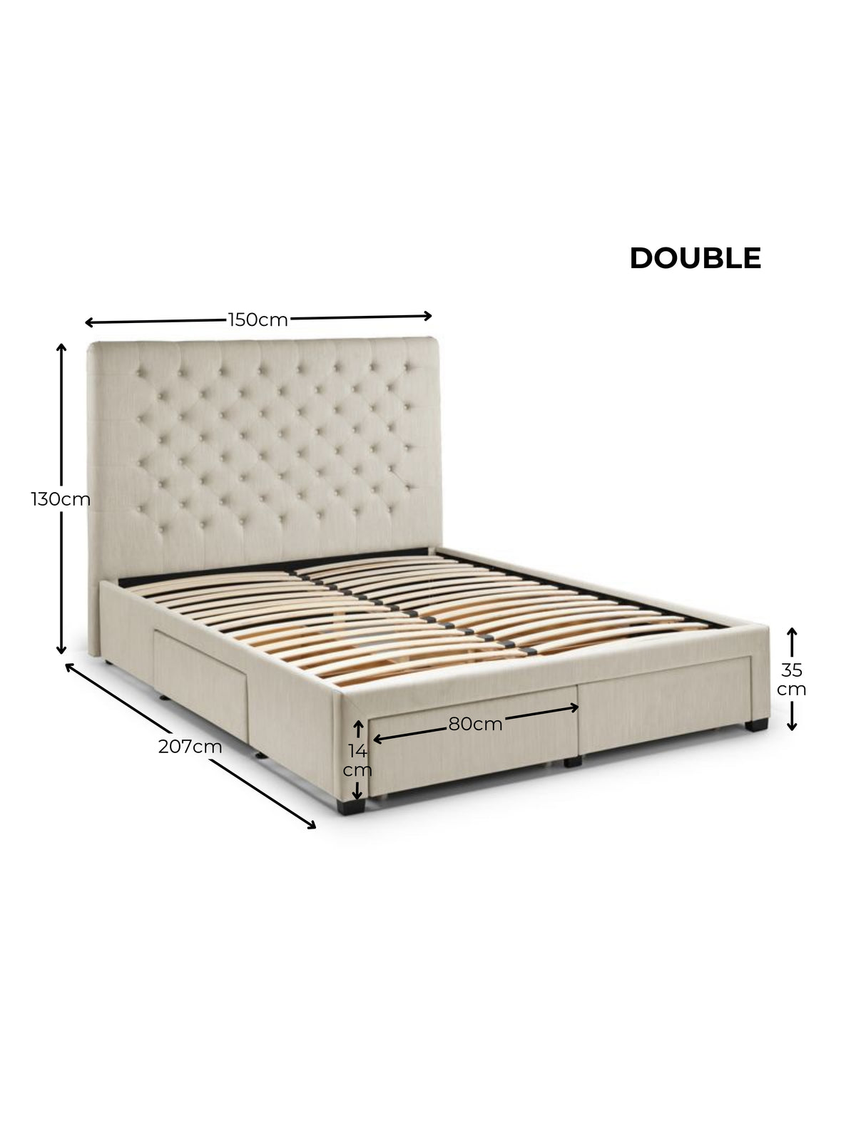 Wilton Upholstered 4 Drawer Storage Bed Frame - Oatmeal Linen, Double