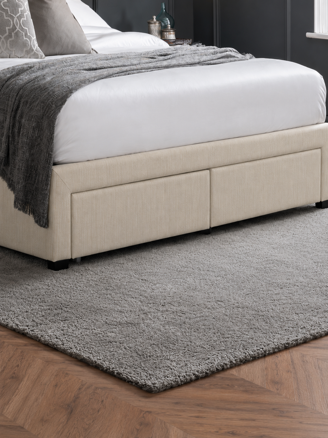 Wilton Upholstered 4 Drawer Storage Bed Frame - Oatmeal Linen, Super King