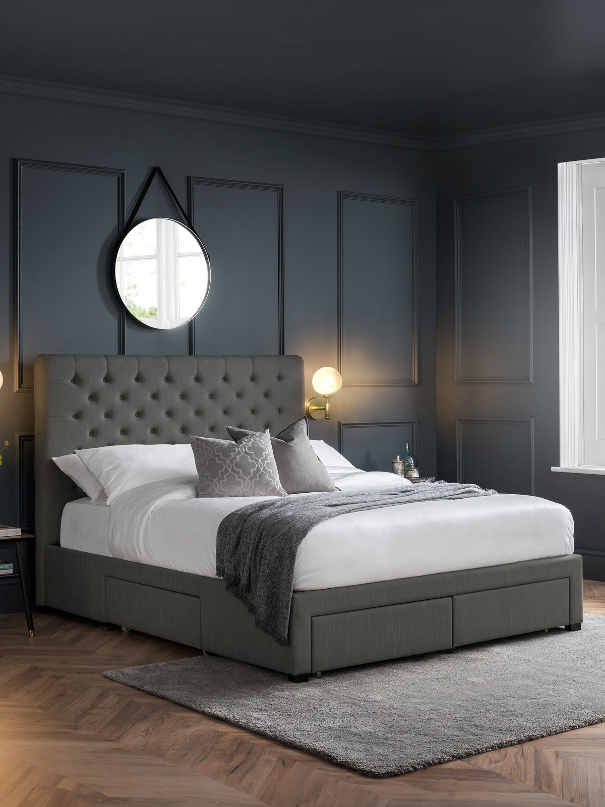 Wilton Upholstered 4 Drawer Storage Bed Frame - Dark Grey Linen, Super King