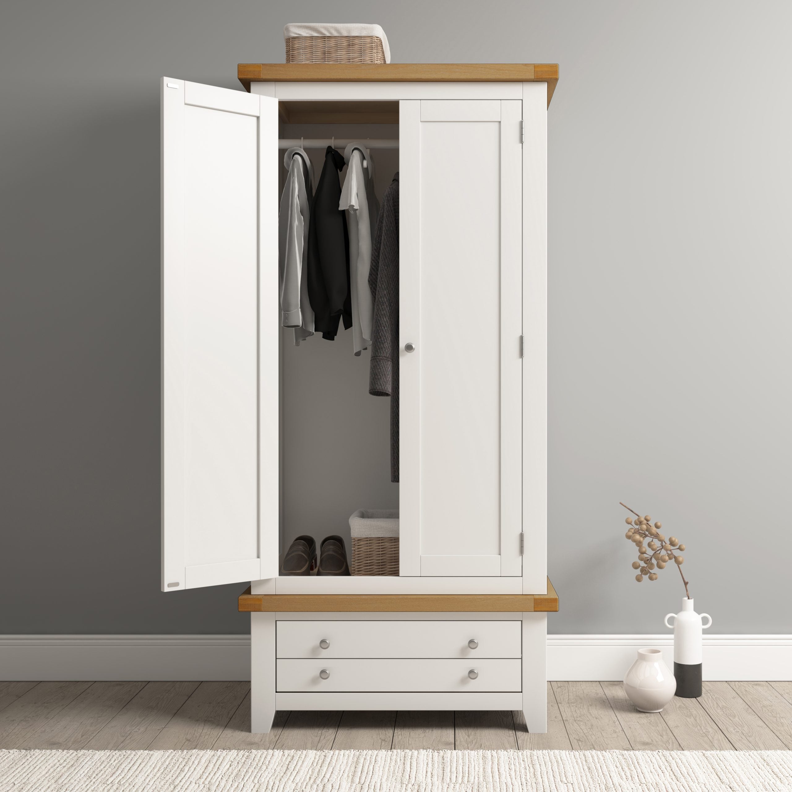 WINDSOR 2 DOOR 1 DRAWER WARDROBE - IVORY/OAK