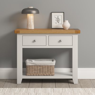 WINDSOR 2 DRAWER CONSOLE TABLE - IVORY/OAK
