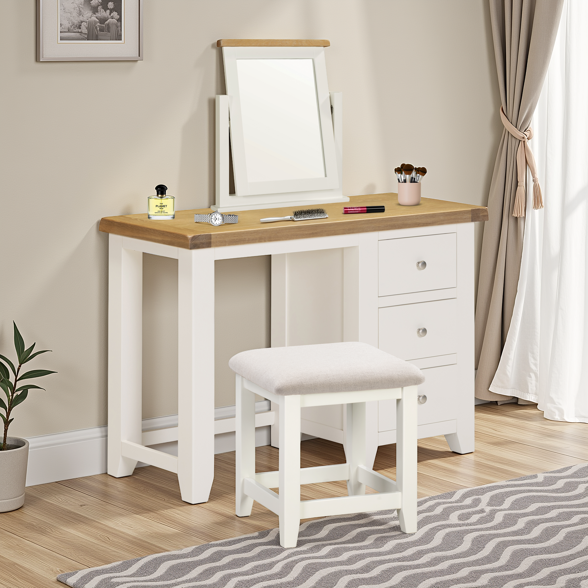 Windsor 3 Drawer Dressing Table Ivory/Oak