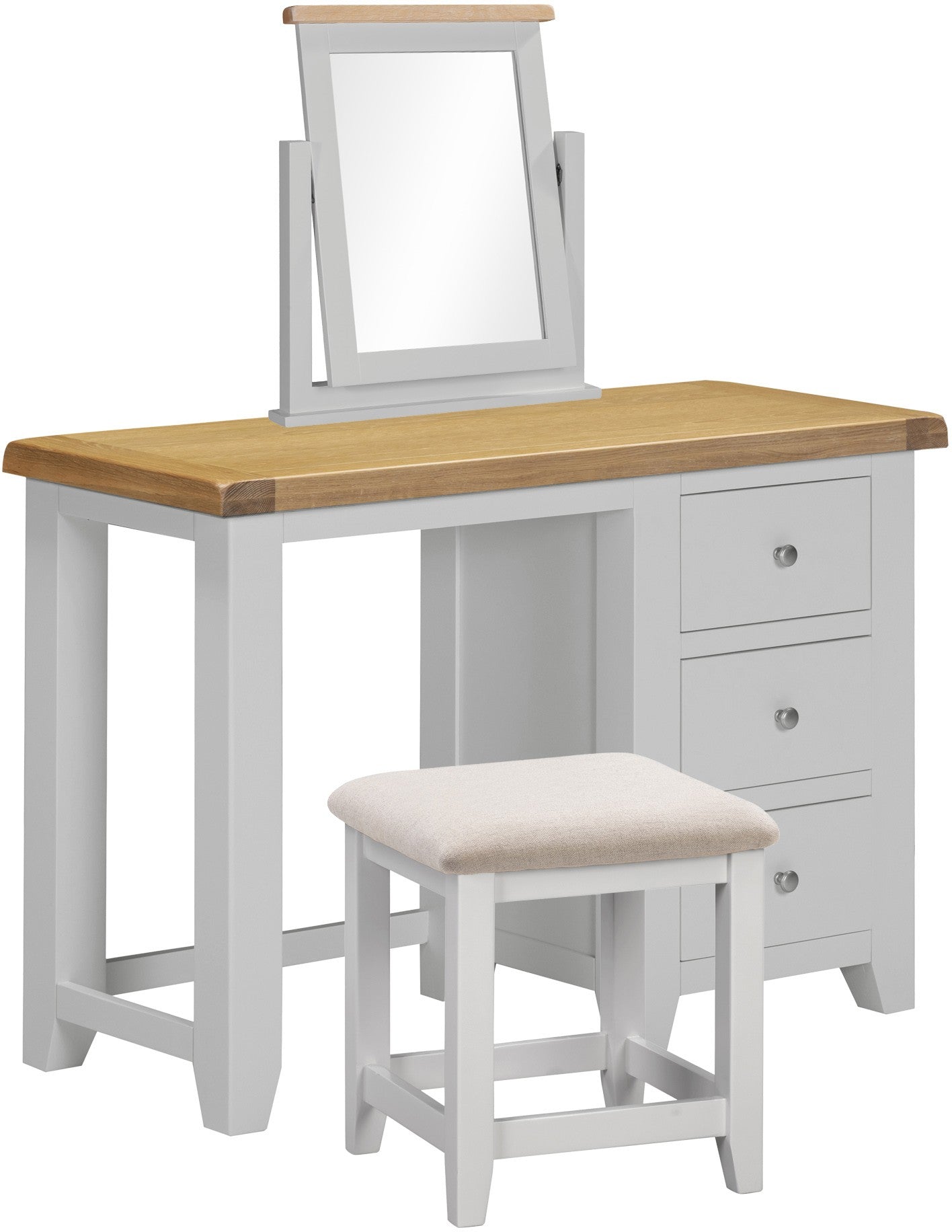 Windsor 3 Drawer Dressing Table Set Pebble Grey/Oak/Oat Fabric