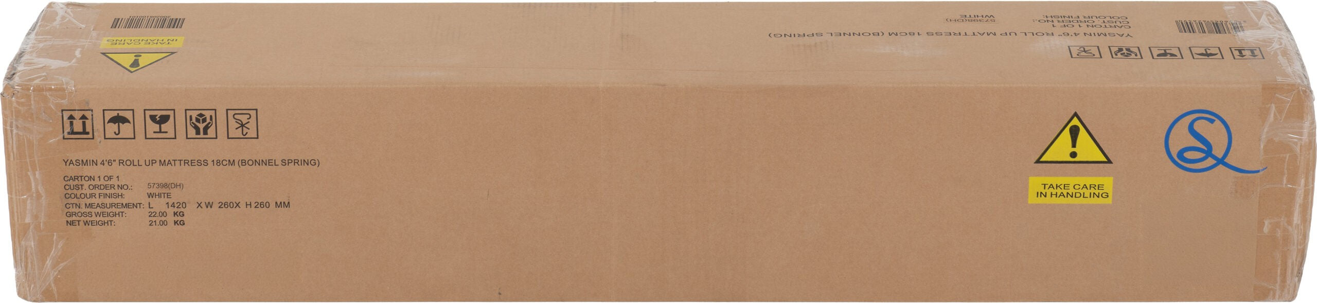 Yasmin 4'6" Roll-Up Mattress 18cm (Bonnel Spring) White