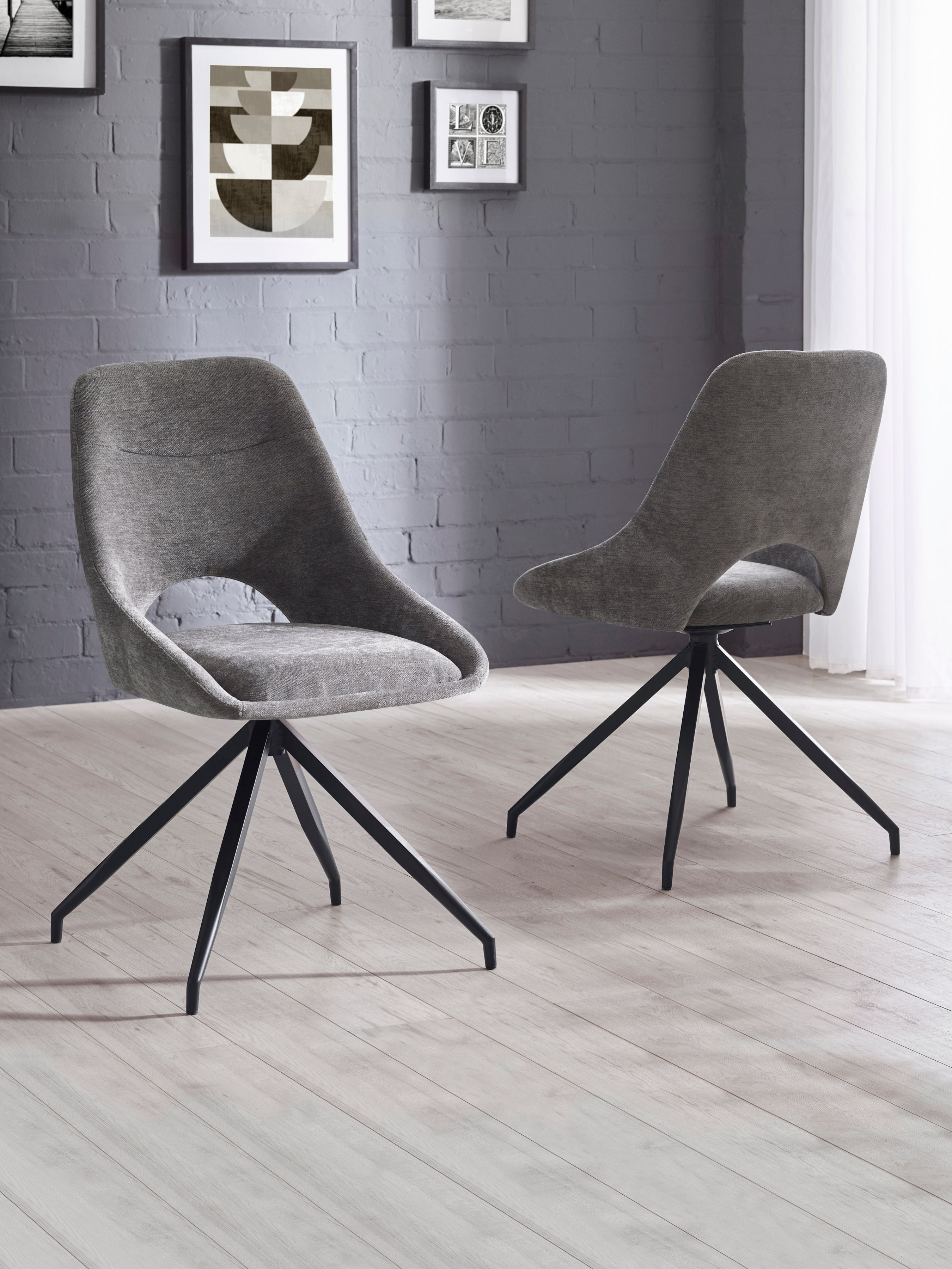 Jonah Set of 2 Grey Chenille Upholstered Dining Chairs