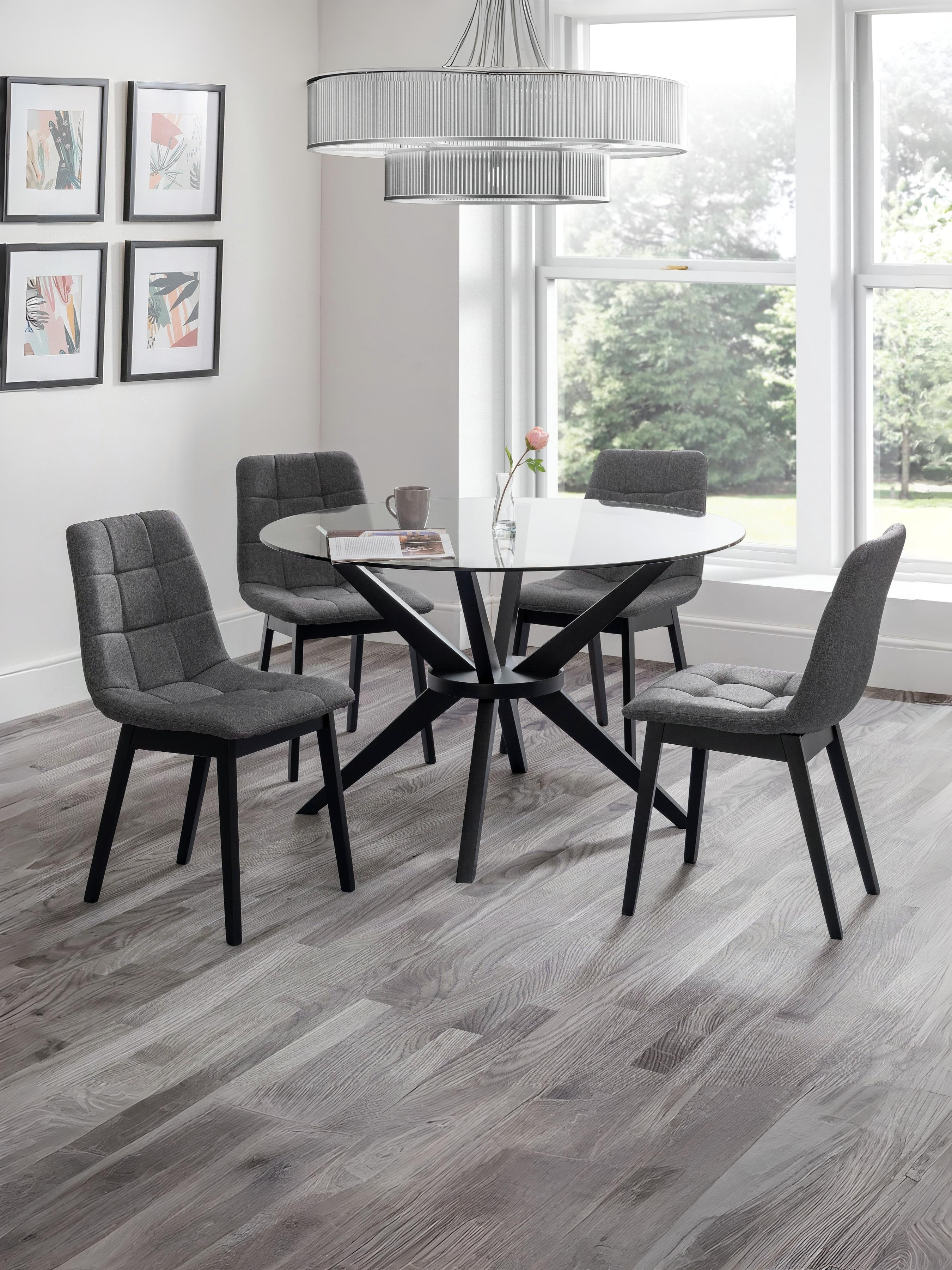 Set Of 4 Hayden Panelled Dining Chairs - Grey Linen