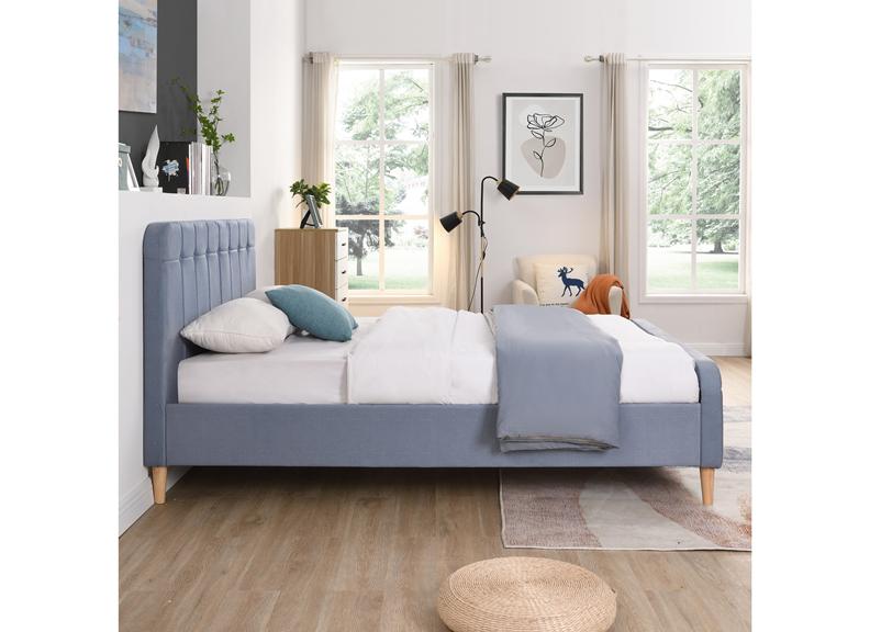 Ashley Sky Blue Fabric Bed With Fabric Stud Headboard