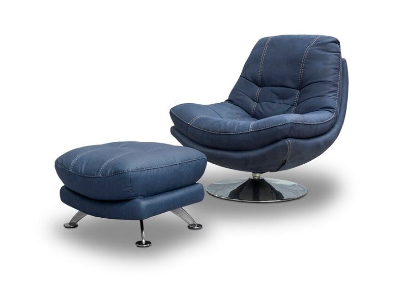 Axis Blue Denim Swivel Armchair W/Optional Stool