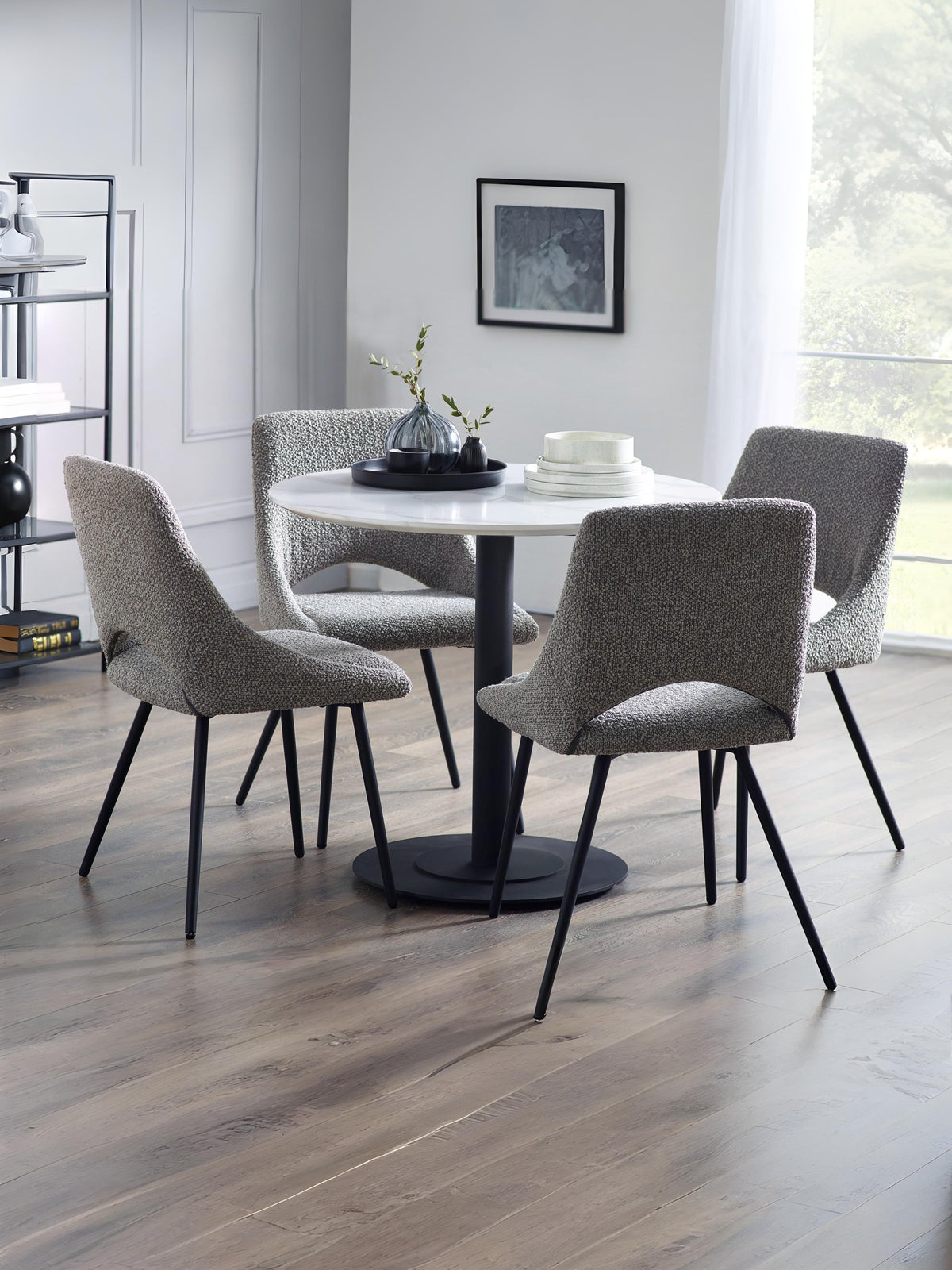 Set Of 2 Iris Boucle Dining Chairs - Grey
